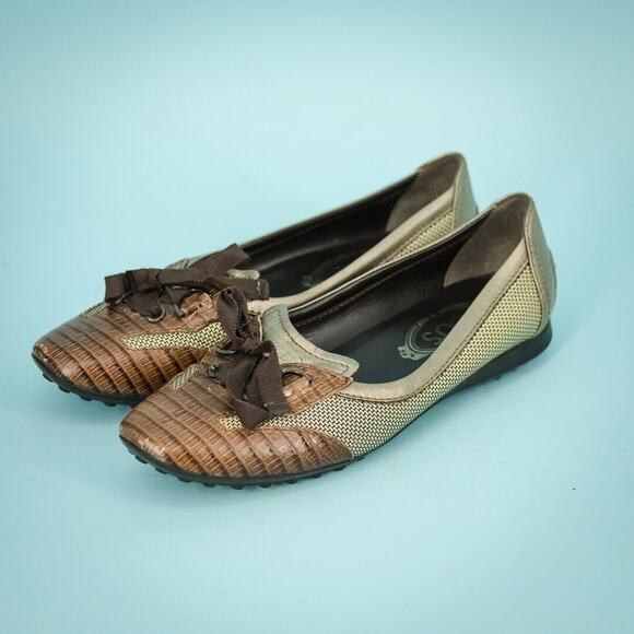 Tod's Size 7 Brown Leather Fabric Lace UP Bow Toe Slip On Driving Flats Loafers - Picture 1 of 8